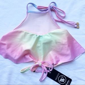 Last chance! Wildfox bikini top mermaid high neck tie neck halter rainbow pink